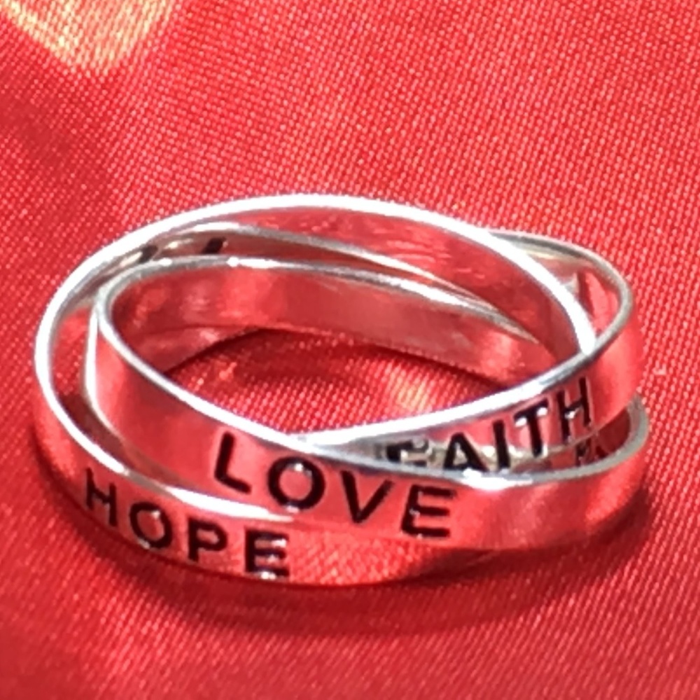 925 Sterling Silver "LOVE FAITH HOPE" Ring NEW